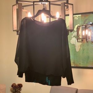 Joseph A Black Blouse Sweater Soft Mixed Media S